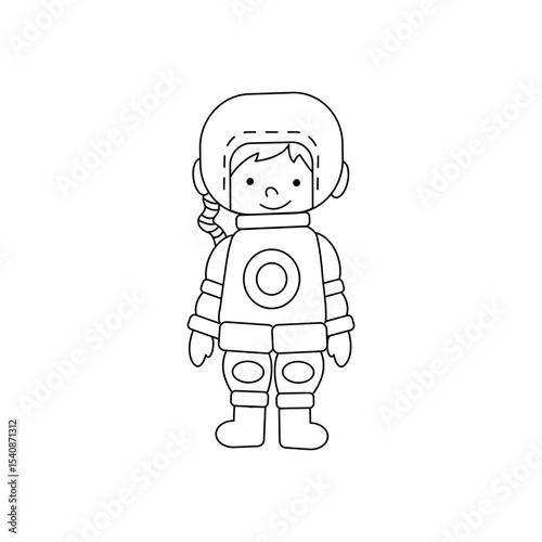 Cute Astronaut Coloring Page – Space Kid. Isolated on white background. Vector Illustration 