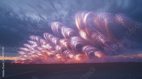 Mind-bending patterns of white and violet fireworks form cascading galaxies