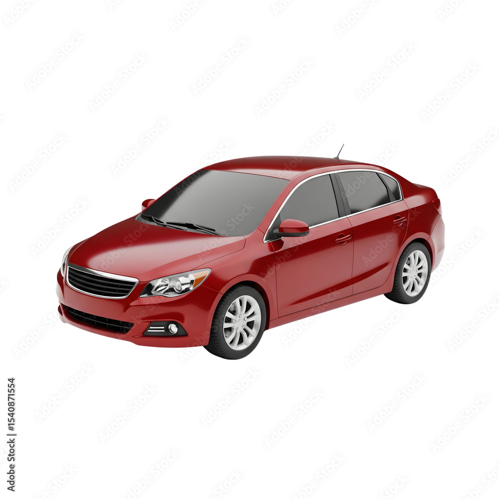 Fototapeta premium Red Sedan Car 3D Model Isolated Background isolated on a transparent background