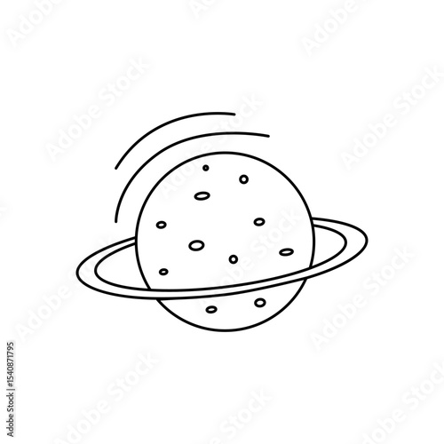 Hand drawn Cartoon Saturn Planet. Outline Vector Illustration. Isolated on White Background