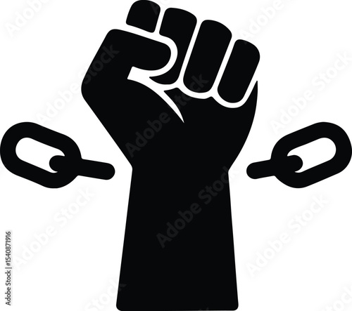 Silhouette raised fist breaking chains concept flat vector illustration