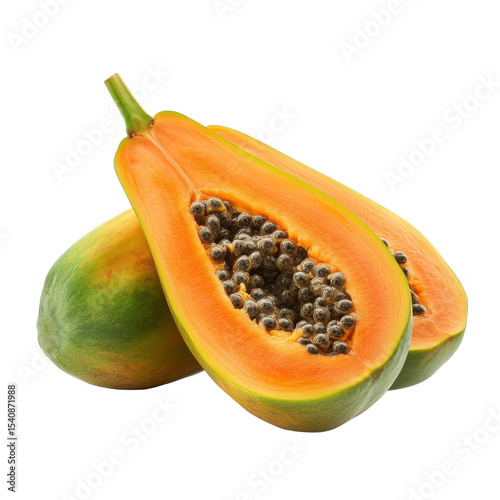 Wallpaper Mural Papaya fruit with vibrant orange flesh and numerous black seeds isolated on a clean Transparent background, Papaya fruit isolated on PNG background Torontodigital.ca