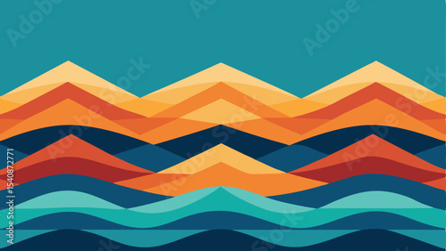 Abstract geometric landscape illustration featuring mountainous shapes and transparent waves