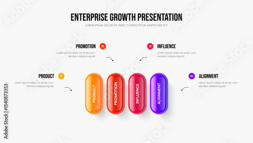 Company Plan Slide Template Vector Illustration. Modern Overview Four Element Infographic Frame Design. Professional Growth 4 Step Diagram Presentation Layout.