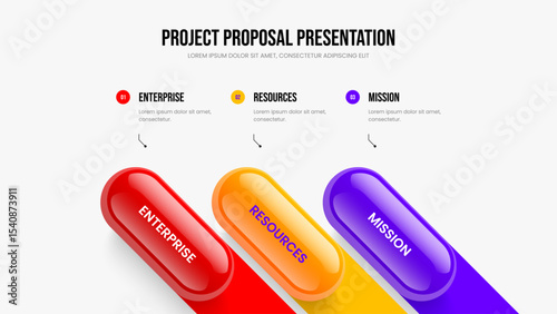 Modern Solution 3 Option Infographic Slide Template. Professional Performance Three Element Diagram Presentation Design. Sales Proposal Slideshow Layout Vector Illustration.
