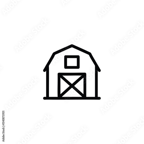 Barn Monochrome Line Icon Farm Building Silhouette