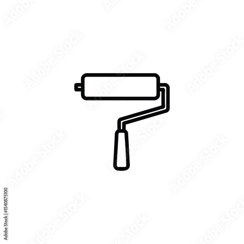 Paint Roller Monochrome Line Icon Isolated Vector Graphic
