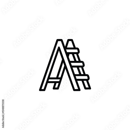 Step Ladder Monochrome Line Icon A-Frame Vector Art