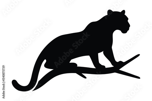 Silhouette of a leopard resting calmly on a branch vector illustration.