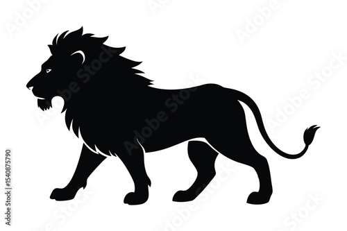 Silhouette of a lion walking confidently forward vector illustration.