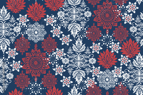 Ikat paisley embroidery on the fabric in Indonesia, India and Asian countries.geometric ethnic oriental seamless pattern.Aztec style. illustration. design for texture, fabric,clothing,wrapping,carpet.