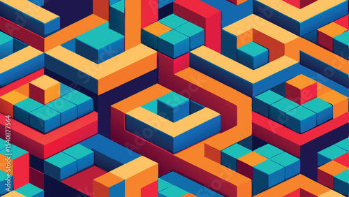Abstract isometric cube shapes seamless pattern with vibrant colors for modern design