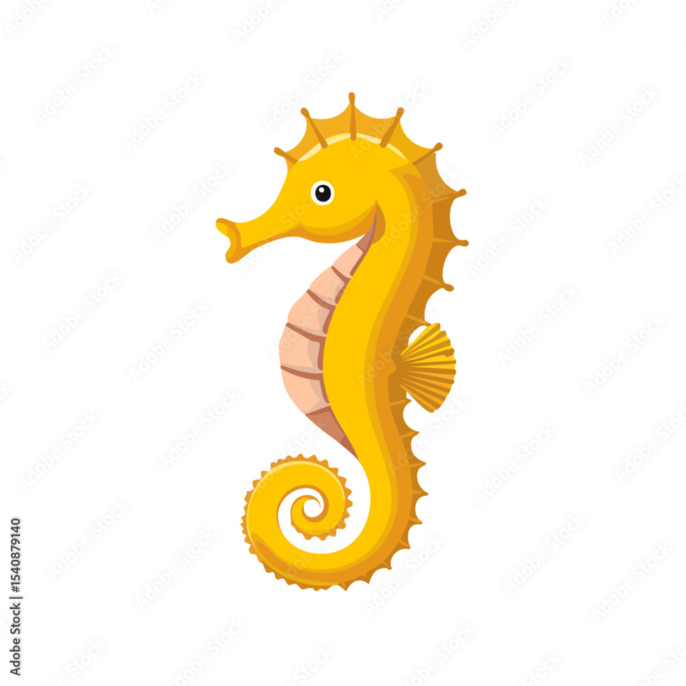 Fototapeta premium Stylized Yellow Seahorse Illustration on Black Background, Sea Life Graphic
