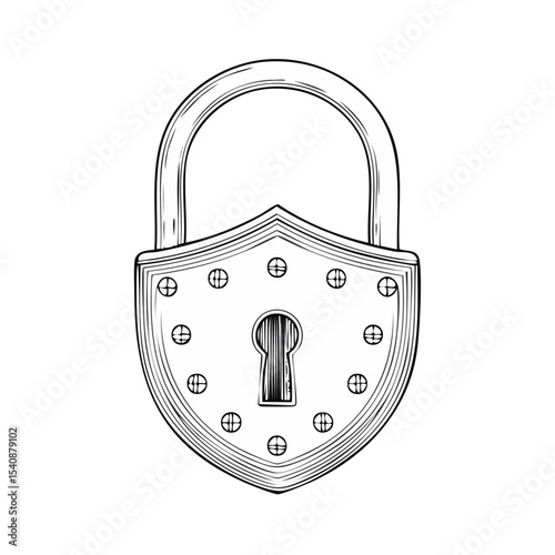 Padlock illustration on black background, security concept, safety and protection drawing