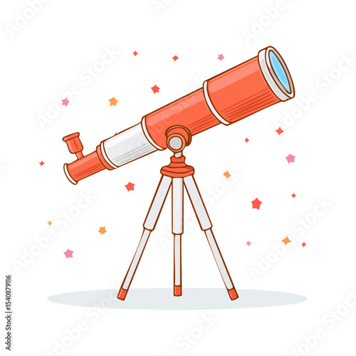 Cartoon Telescope Observation of Night Sky Stars Science Learning Astronomy Education Childlike Design Isolated on Black