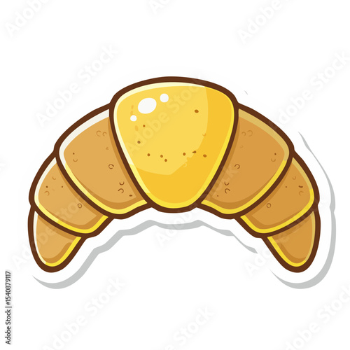 Cartoon Crescent Pastry Isolated sticker vector illustration for bakery or breakfast food design