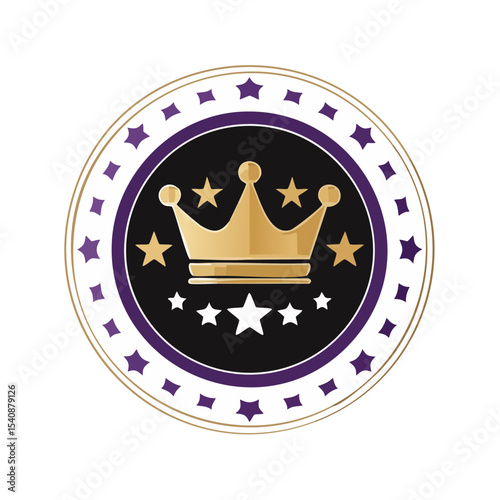 Elegant Crown Icon with Stars in a Circular Frame for Royalty and Luxury Concepts