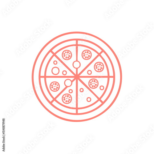 Flat Vector Pepperoni Pizza with Toppings Slices in Circular Composition Food Culinary Italian Cuisine Fast Food Meal Delivery Takeout Menu Graphic