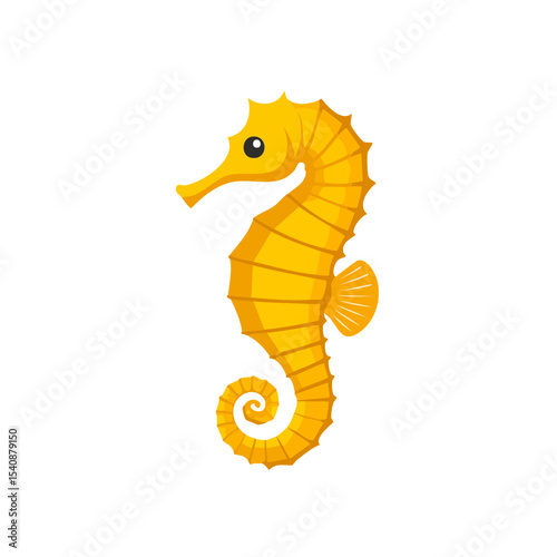 Isolated cartoon yellow seahorse illustration on a black background design element for marine animal concept