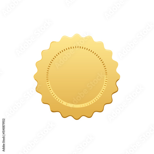 Gold Medallion Style Graphic Element, Isolated Award Seal with Edged Border and Circular Pattern