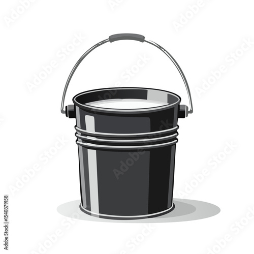 Metal pail filled with liquid substance, illustration on black background