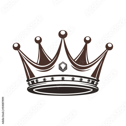 Elegant Brown and White Crown Design on Black Background Featuring Royal Jewels and Spikes