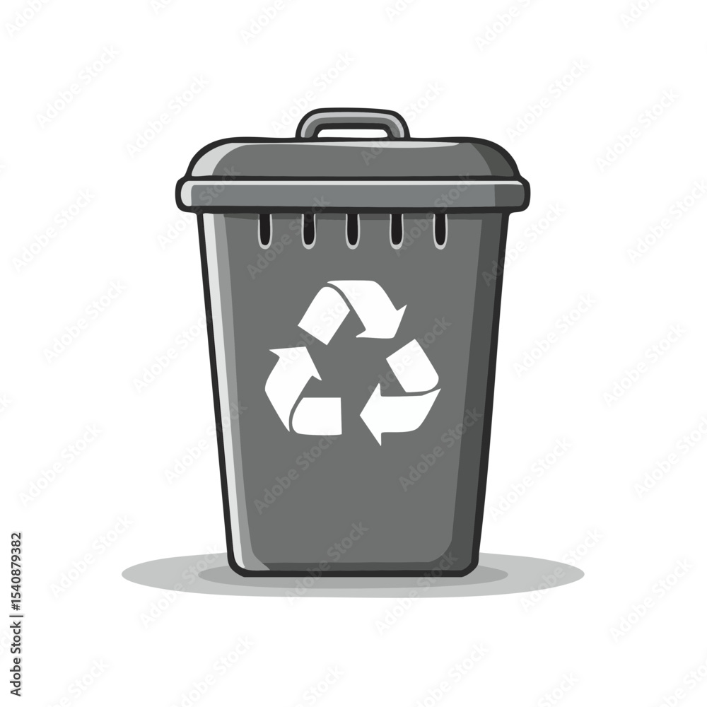 Cartoon recycling bin illustration featuring a universally recognized recycling symbol promotes environmental awareness and waste management practices for sustainability Cartoon recycling bin illustration featuring a universally recognized recycling symbol promotes environmental awareness and waste management practices for sustainability