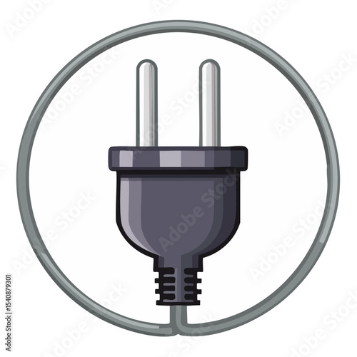 Electric plug illustration in circle frame depicting connection or power access for gadgets and devices vector art