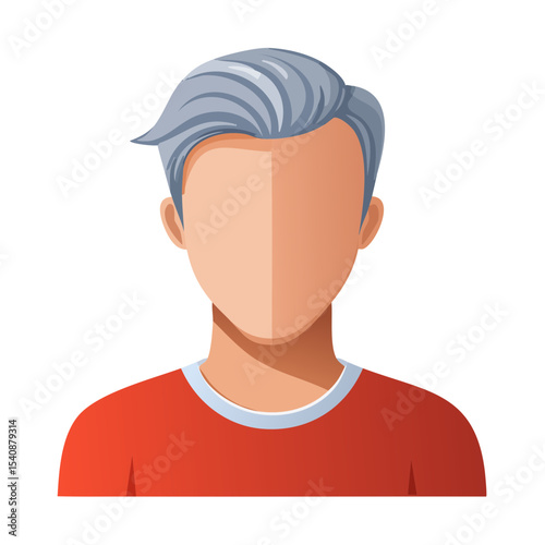 Faceless Man with Gray Hair in Red Shirt, Minimalist Vector Portrait Style Avatar Illustration