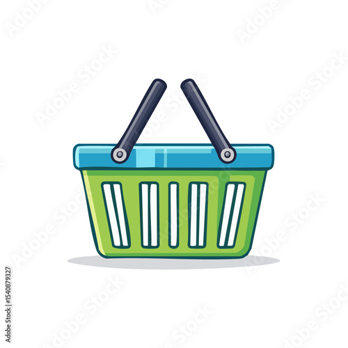 Green shopping basket illustration for groceries and retail purchases simple and clean vector design for ecommerce and markets