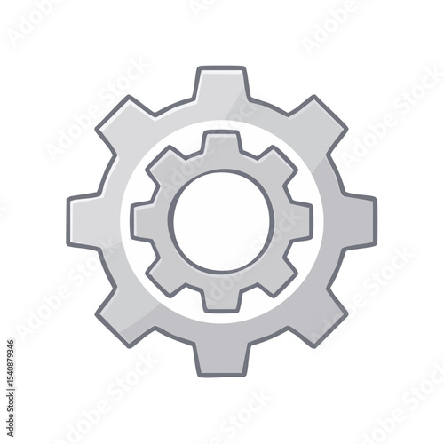 Single Isolated Grey Gear Illustration on Black Background, Concept of Mechanisms