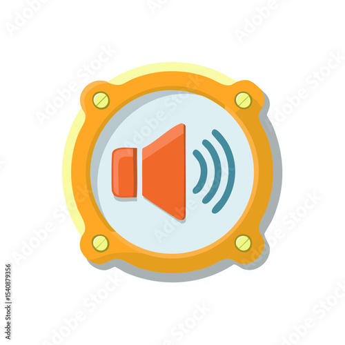 Orange and yellow audio volume control icon with light blue sound wave symbol cartoon style illustration