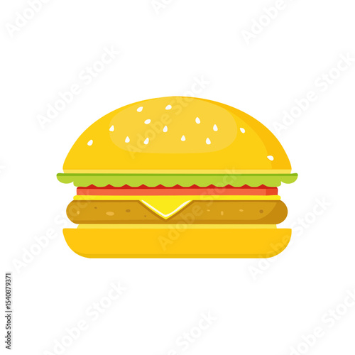 Illustration of a delicious burger with cheese and toppings flat design ideal for web design or menu promotion food concept