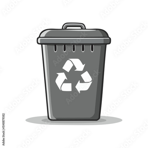 Cartoon recycling bin illustration featuring a universally recognized recycling symbol promotes environmental awareness and waste management practices for sustainability