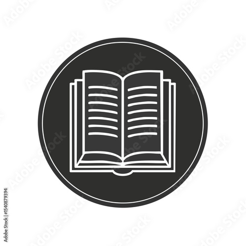 Open book icon, white outline on black background. Learning, education, reading concept illustration. Symbol design