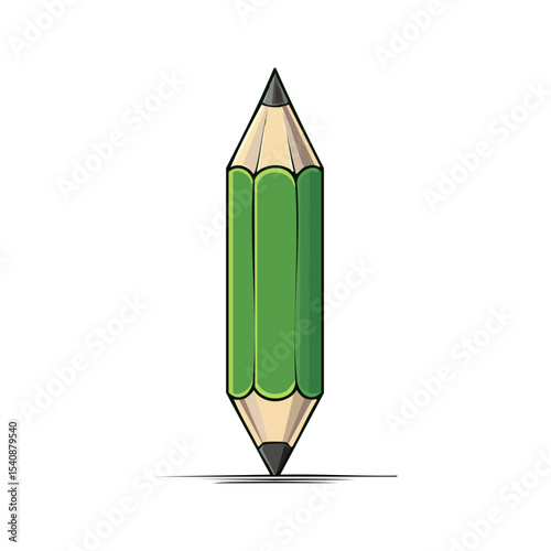 Double Ended Green Pencil Illustration on Black Background Back to School Art Supplies