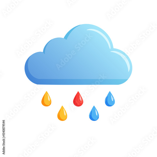 Cartoon Cloud with Colorful Rain Drops Against a Dark Background