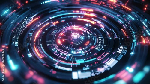 Wallpaper Mural Futuristic circular design with vibrant neon lights showcasing technology and innovation, 5G written in the middle of a futuristic circles Torontodigital.ca