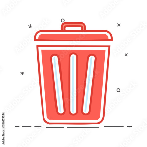 Red Trash Bin with Lid Garbage Container Waste Disposal Receptacle Icon Symbol