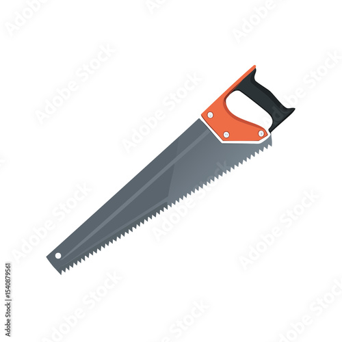 Handsaw illustration with sharp teeth, orange handle, and black grip on an isolated black background
