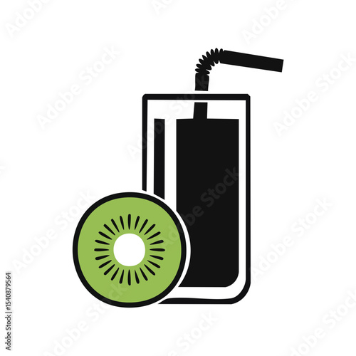 Kiwi Fruit Smoothie in Glass with Straw - Illustration of Healthy Drink