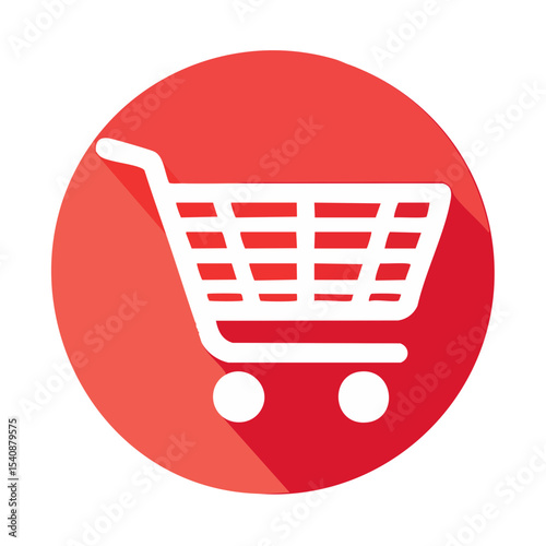 Shopping Cart Flat Icon on Red Circle, Representing Online Shopping and Ecommerce Concepts