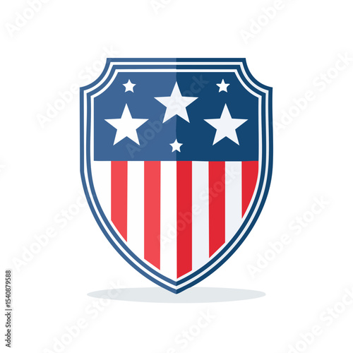 Patriotic Shield Emblem Graphic with Stars and Stripes in Red White and Blue Colors Symbol of American Heritage