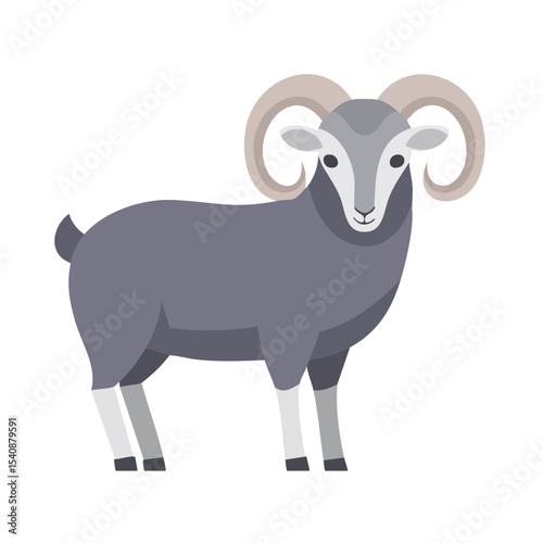 Isolated Illustration of a Flat Design Mountain Sheep with Horns on a Black Background