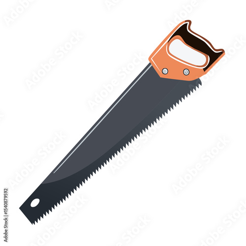 Hand Saw with Toothed Blade and Orange Handle for Carpentry and Woodworking