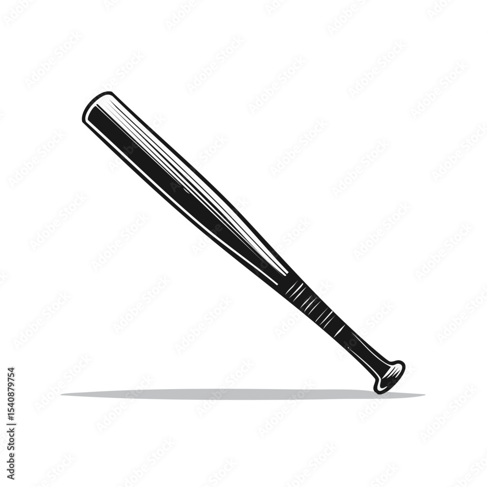 Illustration of a wooden baseball bat with white accents against a black background Illustration of a wooden baseball bat with white accents against a black background