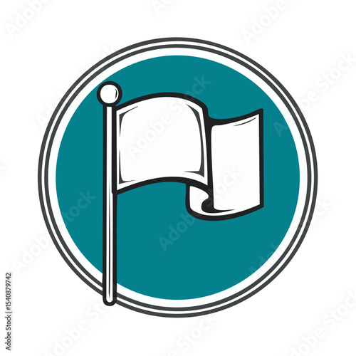Stylized White Flag Icon in Teal Circle Surrender Symbol Hand Drawn Illustration Graphic