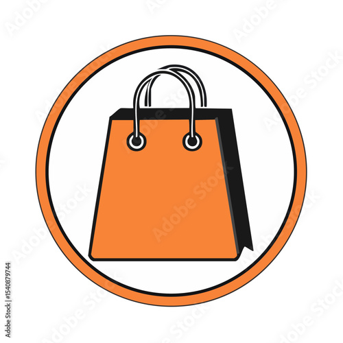 Isolated Orange Shopping Bag Icon Symbol Inside Circle for Retail Commerce Designs