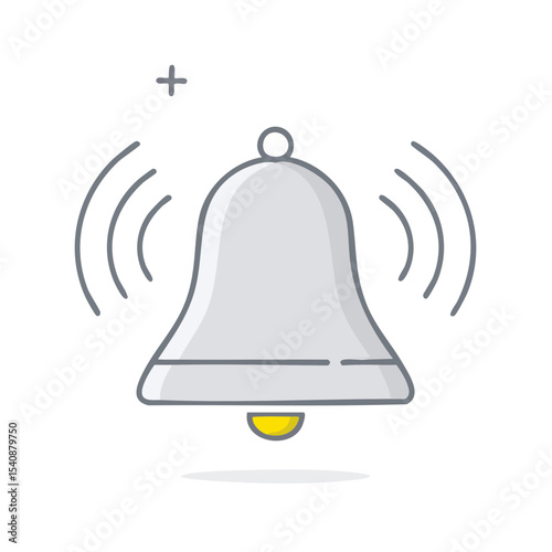 Bell Icon for Alert Notification with Sound Waves and a Plus Sign on a Black Background