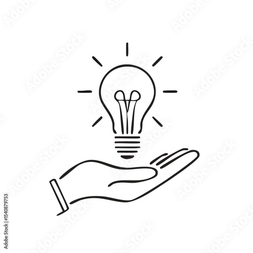 Outline Hand Holding Lightbulb Symbolizing Idea Generation on Black Backdrop
